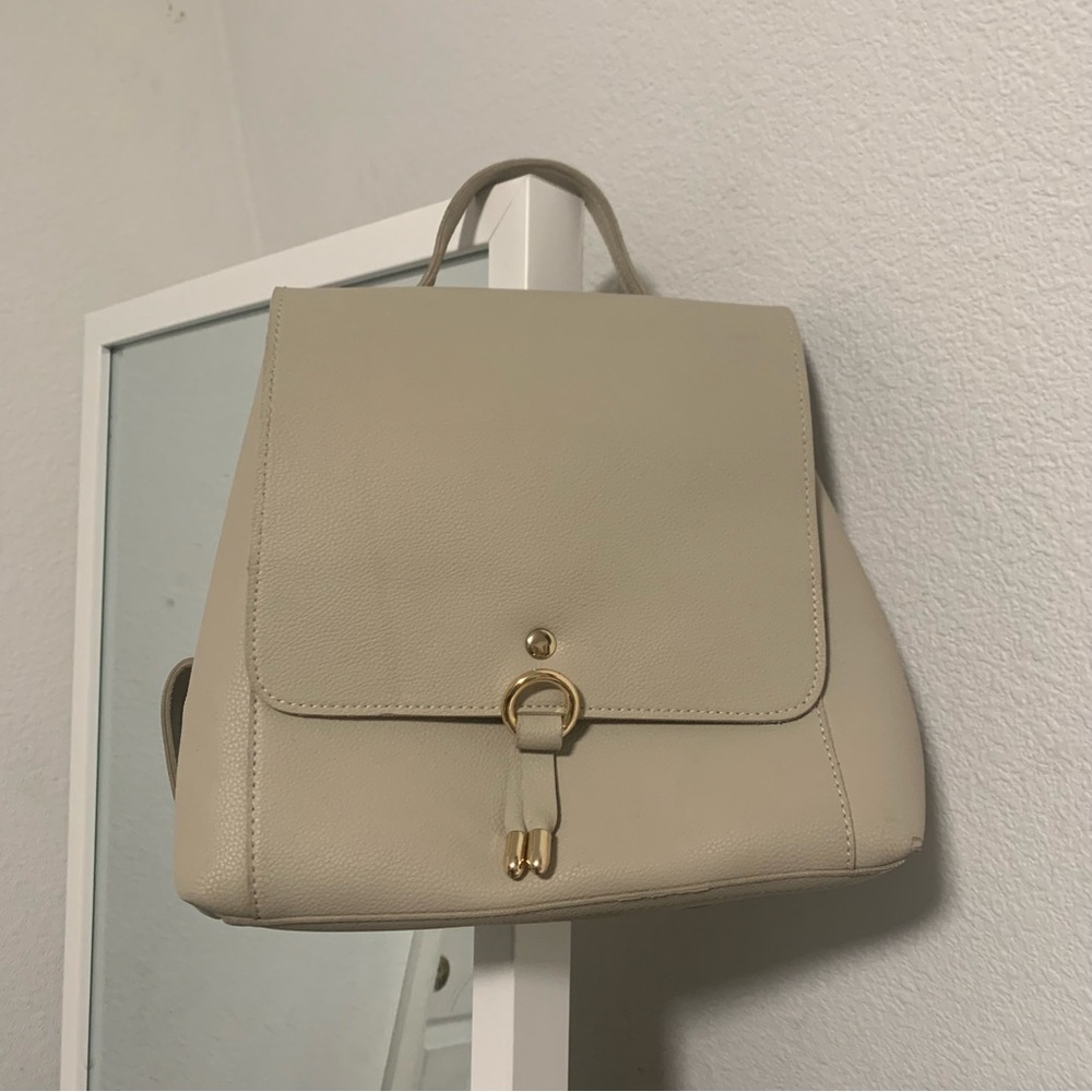 Cream Faux Leather Bag / Backpack